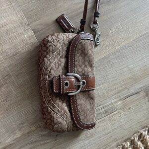 Coach Tan and Brown Signature Wristlet